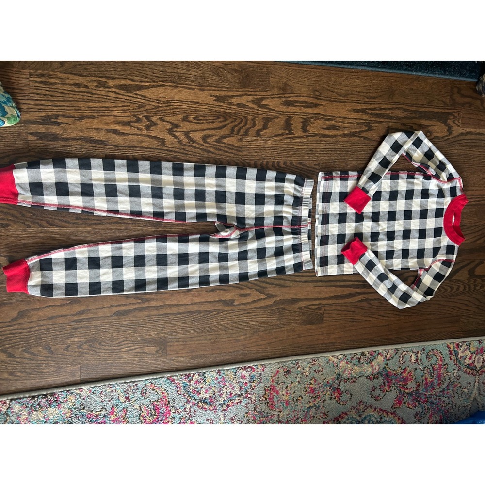 Hanna Andersson Pajama Set Black White Buffalo Check Organic Cotton Kids 8 130cm